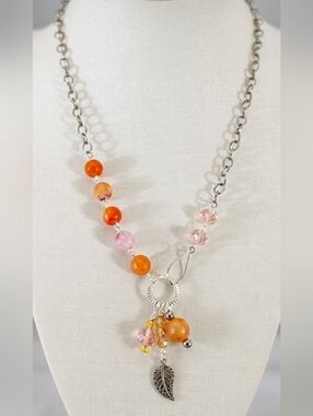 Silver and orange agate beaded necklace handcrafted handmade NWT